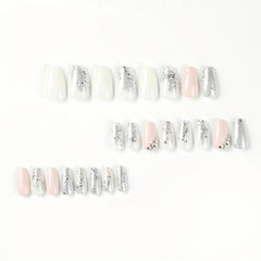 24 pcs Glossy Rhinestone Press On Nails Long Square Stylish Look