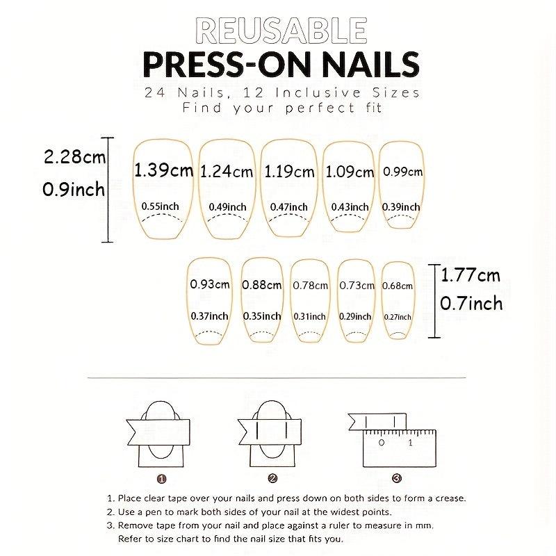 24 pcs Glossy Rhinestone Press On Nails Long Square Stylish Look