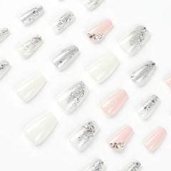 24 pcs Glossy Rhinestone Press On Nails Long Square Stylish Look