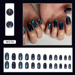 24pcs Glossy Almond Press On Nails Long Full Coverage False Nails