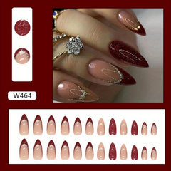 24pcs Glossy Almond Press On Nails Long Full Coverage False Nails