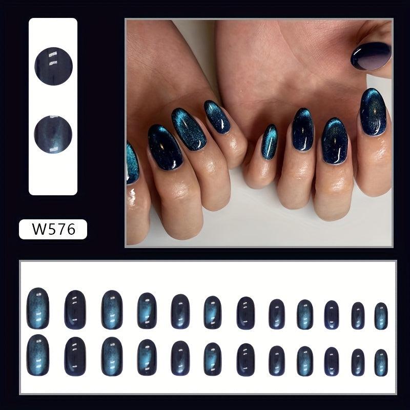 24pcs Glossy Almond Press On Nails Long Full Coverage False Nails