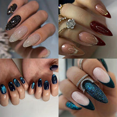 24pcs Glossy Almond Press On Nails Long Full Coverage False Nails