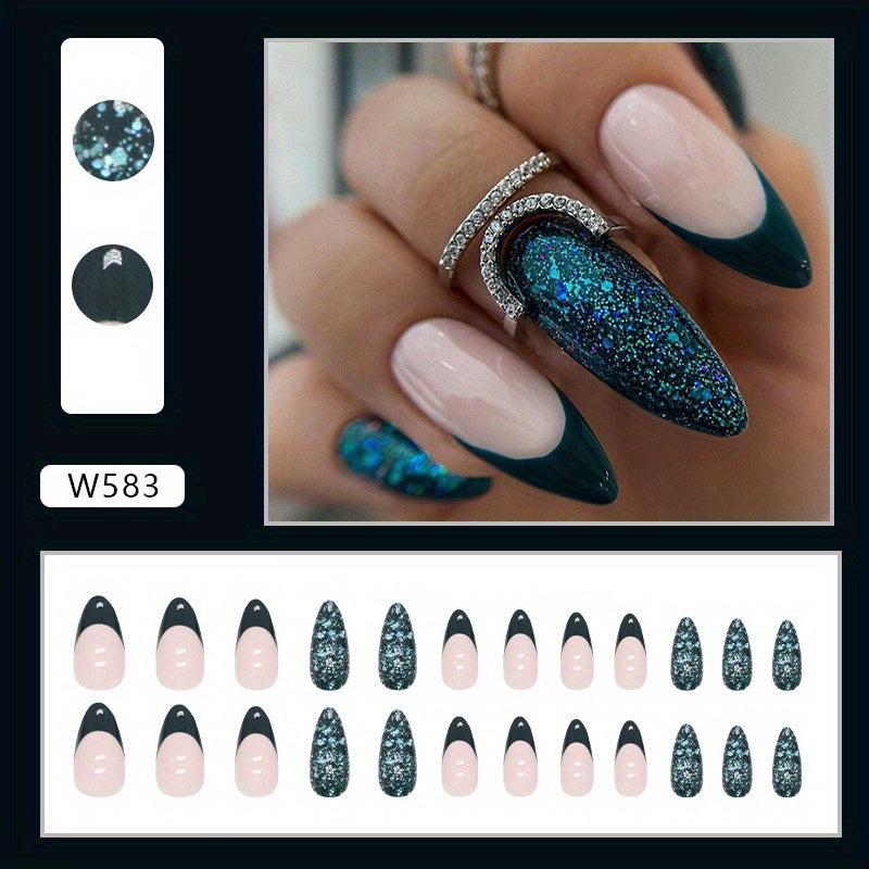 24pcs Glossy Almond Press On Nails Long Full Coverage False Nails