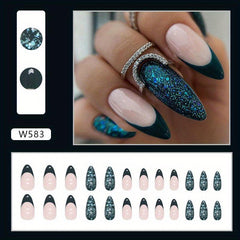 24pcs Glossy Almond Press On Nails Long Full Coverage False Nails