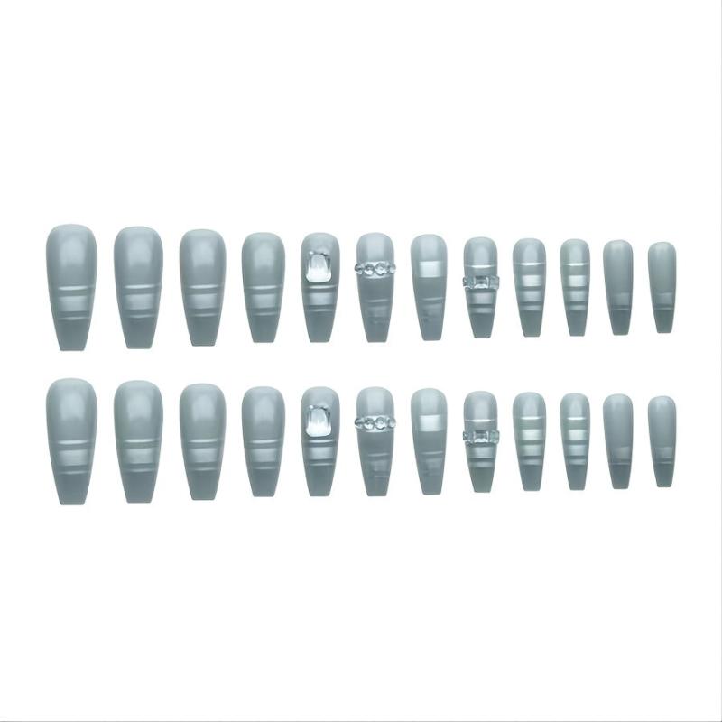 24 pcs Silver Coffin Press On Nails Glossy French Tips Universe Design
