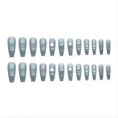 24 pcs Silver Coffin Press On Nails Glossy French Tips Universe Design