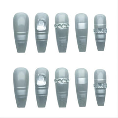 24 pcs Silver Coffin Press On Nails Glossy French Tips Universe Design