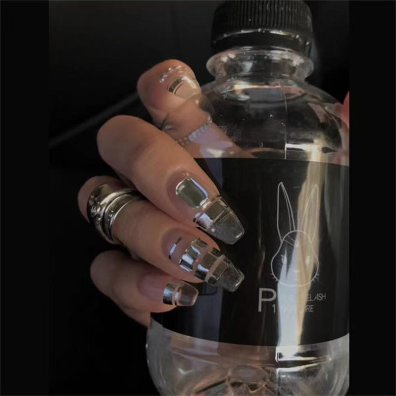 24 pcs Silver Coffin Press On Nails Glossy French Tips Universe Design