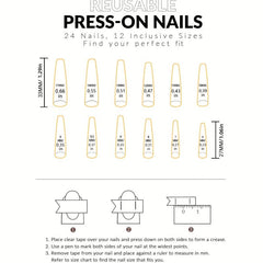 24 pcs Gradient Maple Leaf Coffin Nails with Glitter Sequins and Glue