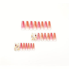 24 pcs Gradient Maple Leaf Coffin Nails with Glitter Sequins and Glue