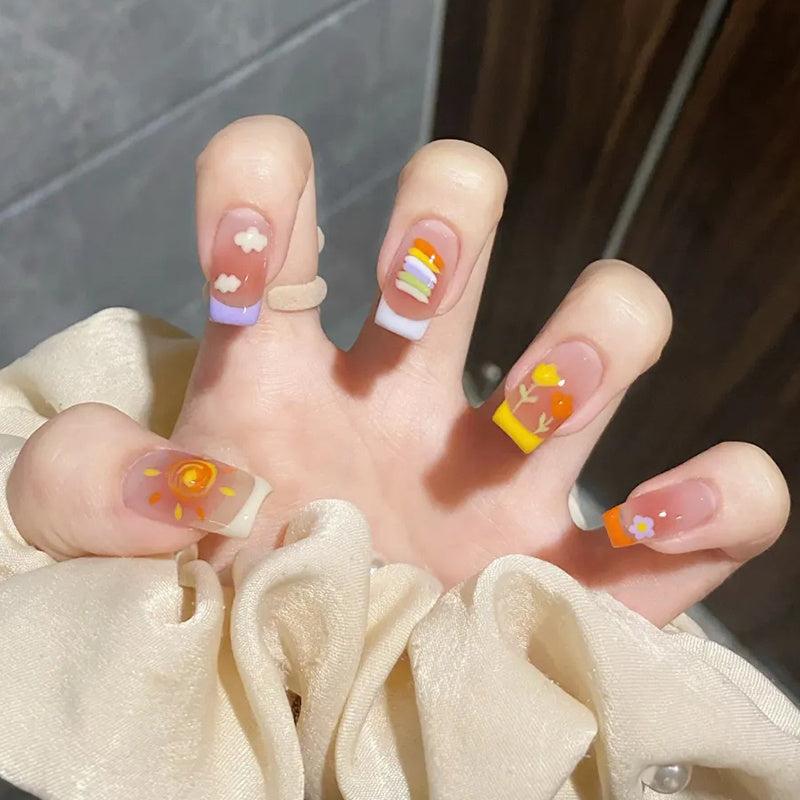 14pcs Cartoon 3D Nail Strips Spring Summer Adhesive Nail Art Decal Sticker
