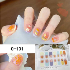 14pcs Cartoon 3D Nail Strips Spring Summer Adhesive Nail Art Decal Sticker