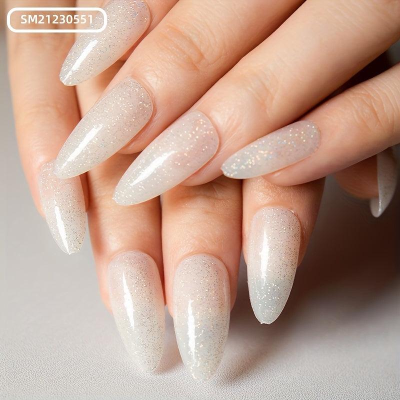 24pcs Red Glitter Press On Nails Full Cover False Nails for Women Glossy