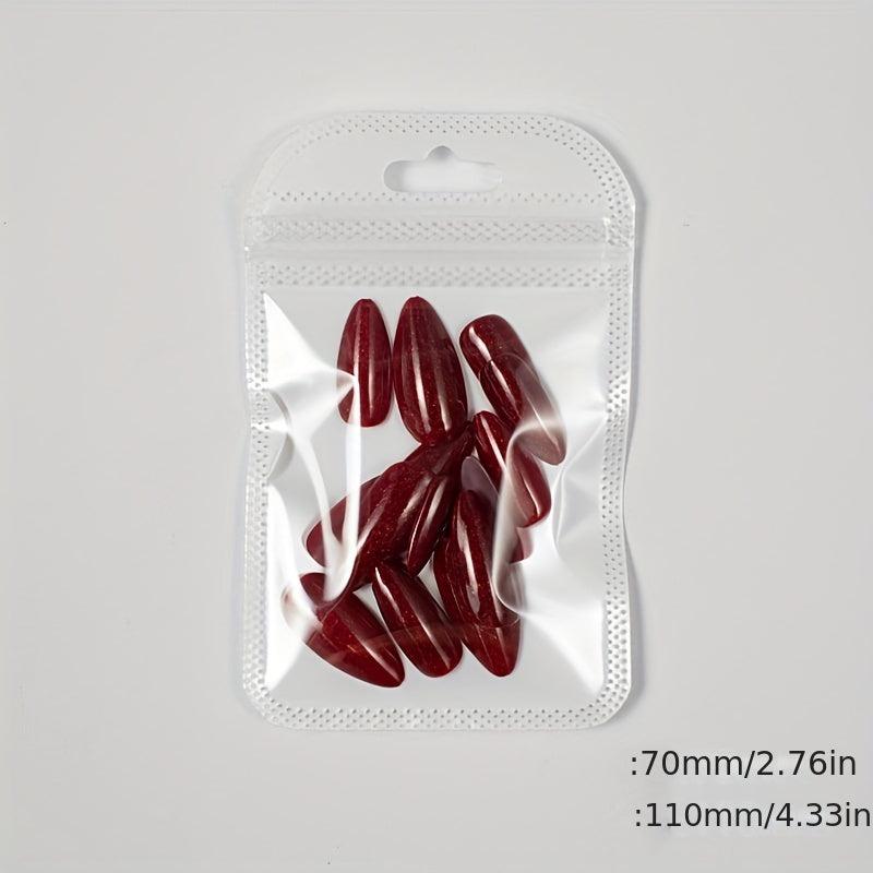 24pcs Red Glitter Press On Nails Full Cover False Nails for Women Glossy