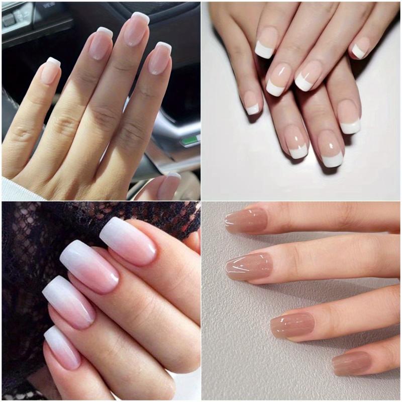 96 pcs Mixed Nude Pink Gradient French Tip Press On Nails Set with Adhesive Tabs