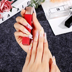 Colorful Glitter Swirl Line Press On Nails with Rhinestone False Nails