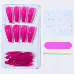 24pcs Pure Rose Pink Long Coffin Press On Nails Full Coverage