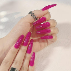 24pcs Pure Rose Pink Long Coffin Press On Nails Full Coverage