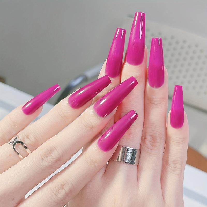 24pcs Pure Rose Pink Long Coffin Press On Nails Full Coverage