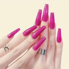 24pcs Pure Rose Pink Long Coffin Press On Nails Full Coverage
