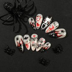 24pcs Halloween Press On Nails Red Ghost Flame Spider Heart Spider False Nails