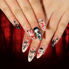 24pcs Halloween Press On Nails Red Ghost Flame Spider Heart Spider False Nails
