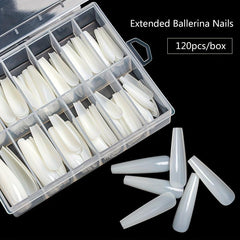 Long Ballerina Acrylic Nails 120Pcs XXL Size False Tips With Box