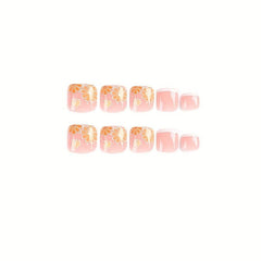 24pcs Yellow Flower Glossy French Tip False Toenails