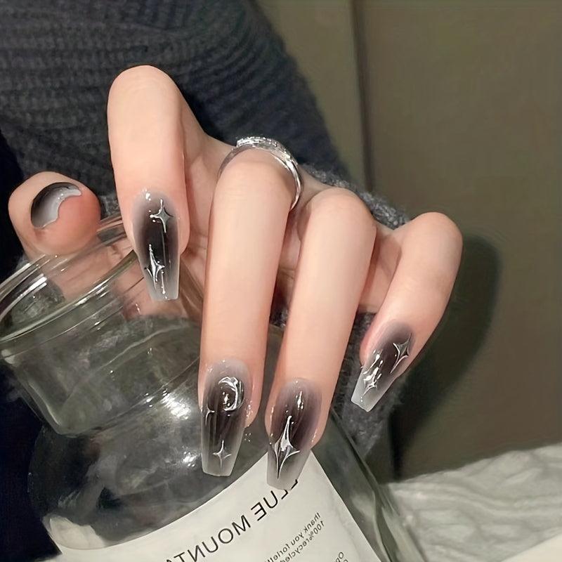 Y2K Gradient Cross Star Full Cover Square Nails