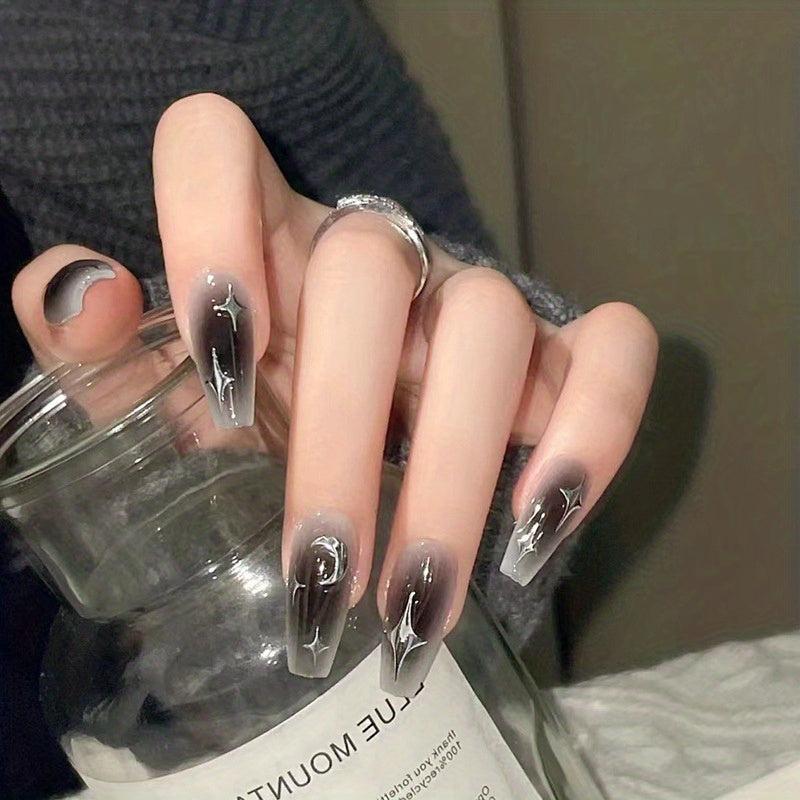 Y2K Gradient Cross Star Full Cover Square Nails