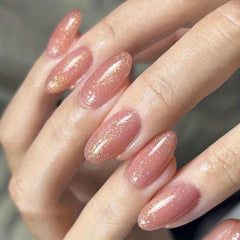 Almond Press On Nails Pink Full Cover False Nails Glitter Designs 24 Pcs