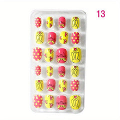 24pcs Cartoon Oval Press On Nails Glossy Acrylic Fingernails DIY Manicure