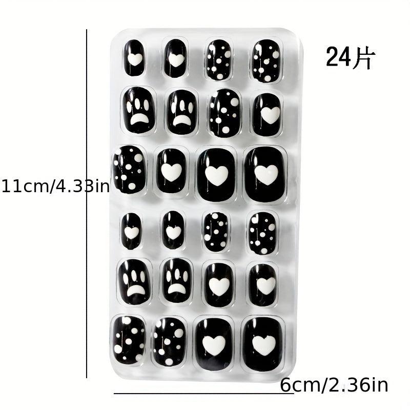 24pcs Cartoon Oval Press On Nails Glossy Acrylic Fingernails DIY Manicure