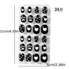 24pcs Cartoon Oval Press On Nails Glossy Acrylic Fingernails DIY Manicure