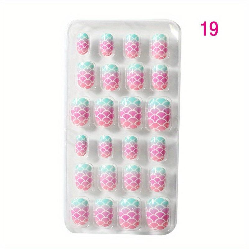 24pcs Cartoon Oval Press On Nails Glossy Acrylic Fingernails DIY Manicure