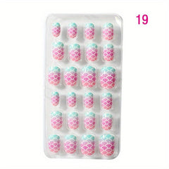 24pcs Cartoon Oval Press On Nails Glossy Acrylic Fingernails DIY Manicure