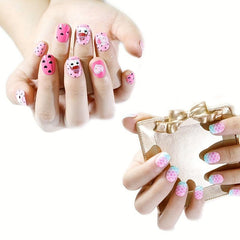 24pcs Cartoon Oval Press On Nails Glossy Acrylic Fingernails DIY Manicure