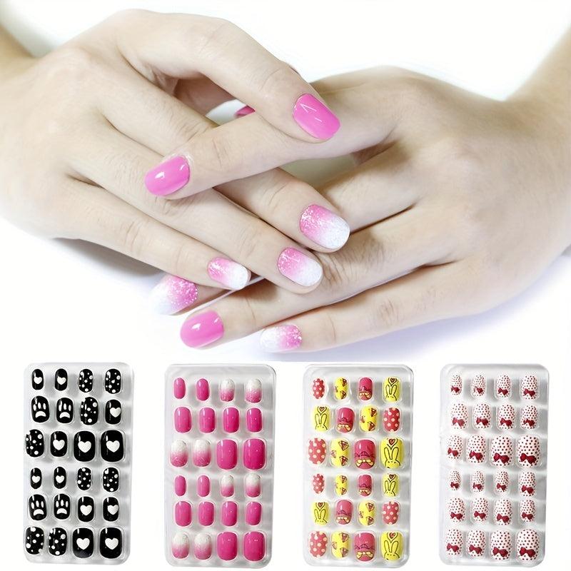 24pcs Cartoon Oval Press On Nails Glossy Acrylic Fingernails DIY Manicure