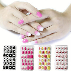 24pcs Cartoon Oval Press On Nails Glossy Acrylic Fingernails DIY Manicure