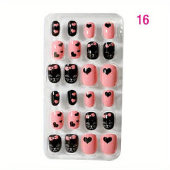 24pcs Cartoon Oval Press On Nails Glossy Acrylic Fingernails DIY Manicure