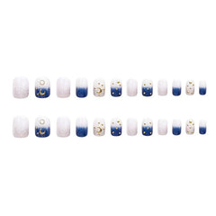 Glossy Gradient Press On Nails with Moon Star Design Medium Square Acrylic Nails