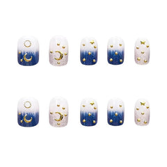 Glossy Gradient Press On Nails with Moon Star Design Medium Square Acrylic Nails