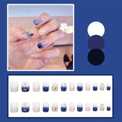 Glossy Gradient Press On Nails with Moon Star Design Medium Square Acrylic Nails