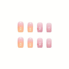 24pcs Gradient French Tip Press On Nails Glitter Sequin Stick On Nails