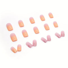 24pcs Gradient French Tip Press On Nails Glitter Sequin Stick On Nails