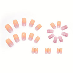 24pcs Gradient French Tip Press On Nails Glitter Sequin Stick On Nails