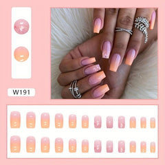 24pcs Gradient French Tip Press On Nails Glitter Sequin Stick On Nails