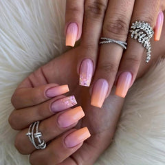 24pcs Gradient French Tip Press On Nails Glitter Sequin Stick On Nails