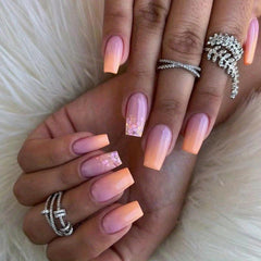 24pcs Gradient French Tip Press On Nails Glitter Sequin Stick On Nails